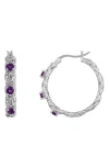 Fzn Stone Hoop Earrings In Amethyst