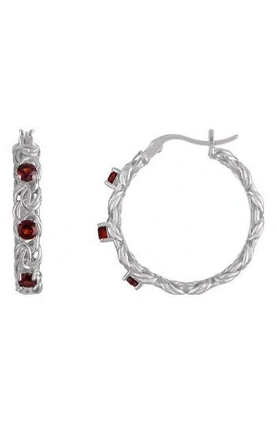 Fzn Stone Hoop Earrings In Garnet