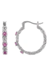 Fzn Stone Hoop Earrings In Pink Sapphire