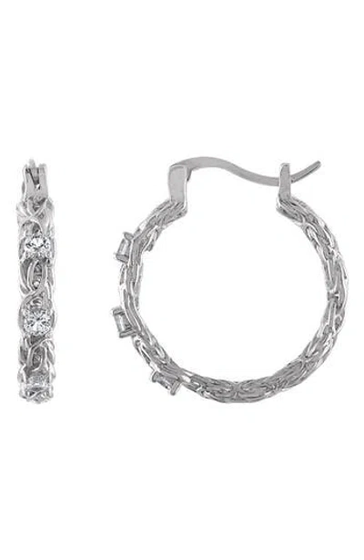 Fzn Stone Hoop Earrings In White Sapphire