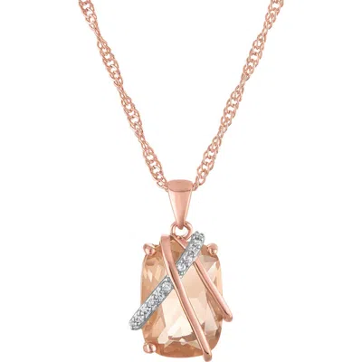 Fzn Synthetic Morganite Cushion Pendant Necklace In Pink
