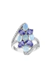 Fzn Sterling Silver Tanzanite, Opal & Lab Created White Sapphire Ring In White/blue