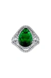 Fzn Teardrop Emerald & Cubic Zirconia Ring In Silver