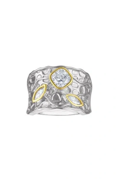 Fzn Textured Two-tone Cubic Zirconia Cigar Ring In White