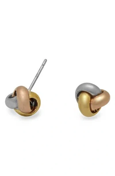 Fzn Tri-tone Love Knot Stud Earrings In Gold/rose Gold/silver