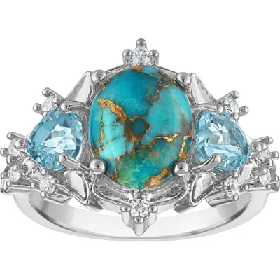 Fzn Turquoise And Blue Topaz Ring In White