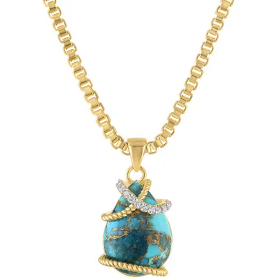 Fzn Turquoise Teardrop Pendant Necklace In Yellow