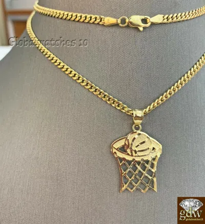 Pre-owned G&d 10k Gold Basketball Pendant With Miami Cuban Chain 22" 24" 26" 28" Real