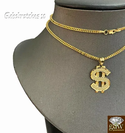 Pre-owned G&d 10k Gold Charm Pendant Dollar Money Sign With Franco Chain In 20 22 24 26 Inch