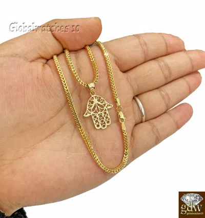 Pre-owned G&d 10k Gold Charm Pendant Hamsa Hand With Franco Chain In20 22 24 26 Inch Real Gold