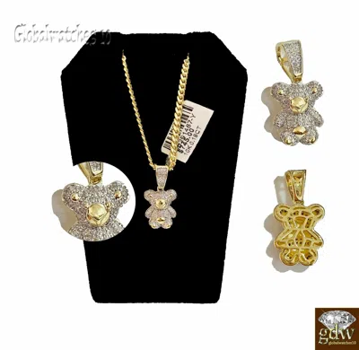 Pre-owned G&d 10k Gold Diamond Charm Miami Cuban Chain 20 22 24 26 Inch Teddy Bear Charm