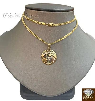 Pre-owned G&d 10k Gold Earth Charm Pendant Miami Cuban Chain 22 24 26 28 Inch