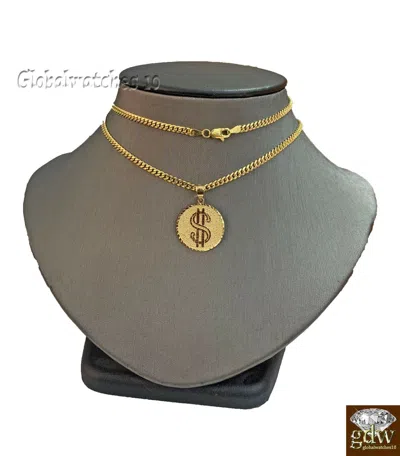 Pre-owned G&d 10k Gold Round Dollar Sign Pendant With Miami Cuban Chain In Various Length Real In Yellow