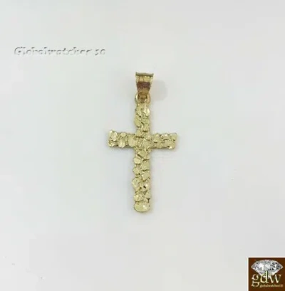 Pre-owned G&d 10k Gold Solid Men Jesus Cross Charm Nugget Design Pendant Diamond Cut