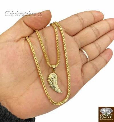 Pre-owned G&d 10k Gold Wing Charm Pendant With Franco Chain 20" 22" 24" Real 10k Gold