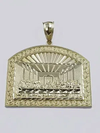 Pre-owned G&d 10k Jesus Yellow Gold Last Supper Diamond Cut Charm Pendant 2 Inches Real