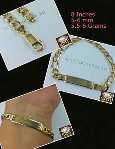 Pre-owned G&d 10k Yellow Gold 8" Cuban Link Id Bracelet Figaro Lobster Clasp Real 10kt 5mm-6mm