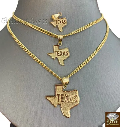 Pre-owned G&d 10k Yellow Gold Solid Texas Map Charm Pendant With Miami Cuban Chain 20" 22" 24"