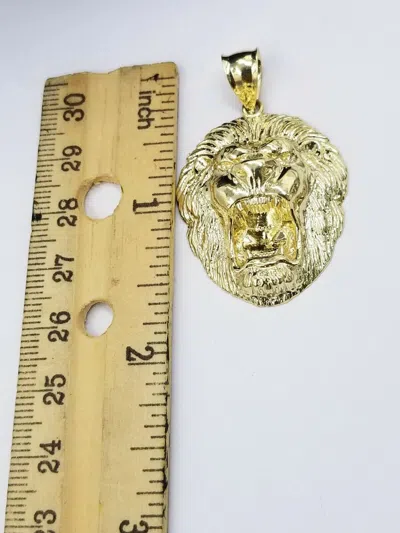 Pre-owned G&d Mens 10k Solid Yellow Gold Roaring King Lion Head Charm Pendant Diamond Cut Real