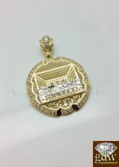 Pre-owned G&d Real 10k Gold Last Supper Charm Pendant Men Yellow Gold Cross Angel