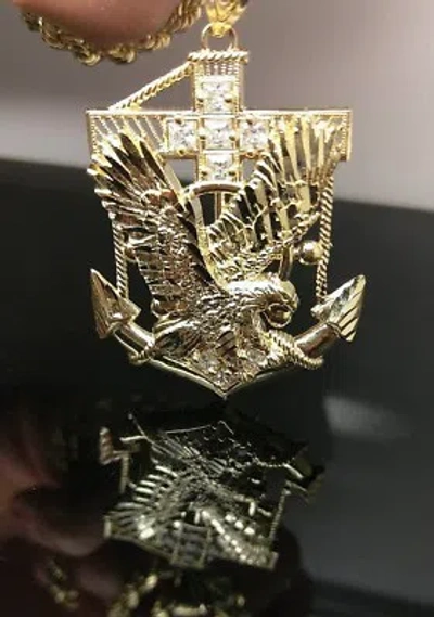 Pre-owned G&d Real Eagle Anchor 10k Yellow Gold Charm Pendent Men Diamond Cut