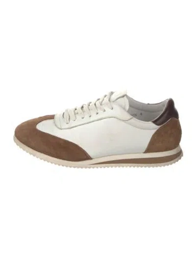 Pre-owned G Brown Leather Colorblock Pattern Athletic Sneakers In White