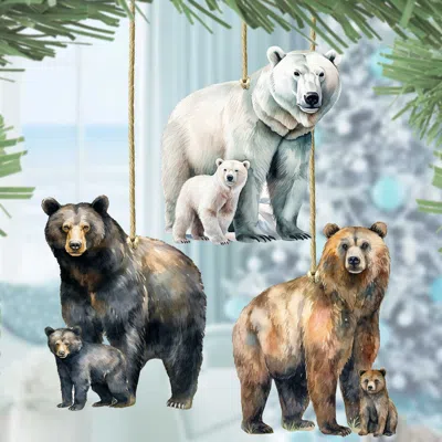 G. Debrekht Alaskan Bears Wooden Christmas Ornaments Set Of 3 By  In Multi