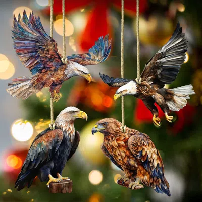 G. Debrekht Alaskan Eagles Wooden Christmas Ornaments Set Of 4 By  In Multi