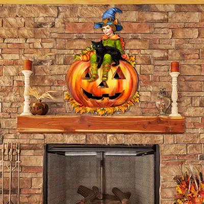 G. Debrekht Boy On Pumpkin Holiday Door Decor By  In Multi