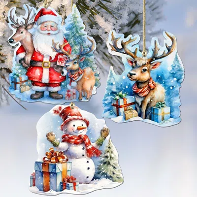 G. Debrekht Christmas Is Here Decorative Wooden Christmas Ornaments Set Of 3 By  In Multi