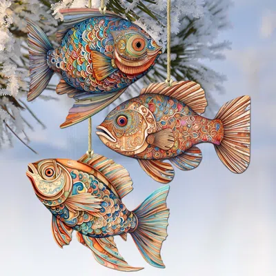 G. Debrekht Coastal Fish Decorative Wooden Christmas Ornaments Set Of 3 By  In Multi