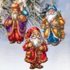 G. Debrekht Colorful Santa Decorative Wooden Christmas Ornaments Set Of 3 By