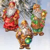 G. Debrekht Colorful Santa Decorative Wooden Christmas Ornaments Set Of 3 By