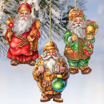 G. Debrekht Colorful Santa Decorative Wooden Christmas Ornaments Set Of 3 By  In Multi