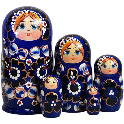 G. Debrekht Designocracy Blue Floral 5 Piece Russian Matryoshka Nested Doll Set
