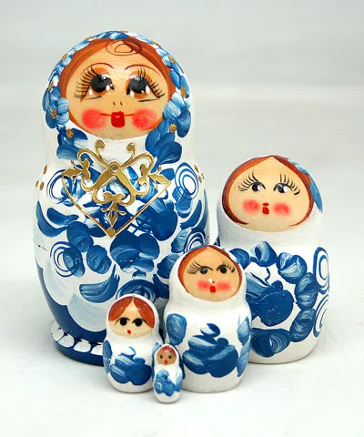 G. Debrekht Designocracy Fine China 5-piece Russian Matreshka Nested Doll In Blue