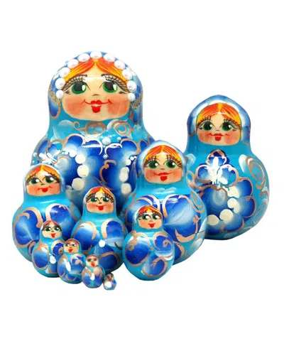 G. Debrekht Designocracy Flower In Blue 10-piece Russian Matryoshka Nested Doll