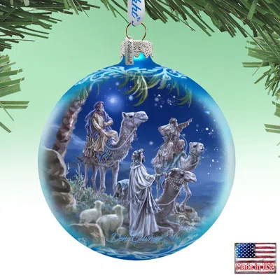 G. Debrekht Designocracy Let Us Adore Him Glass Orn, Handpainted Le By Dona Gelsinger In Blue