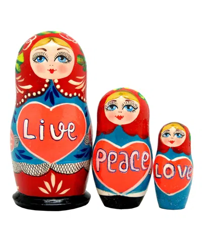G. Debrekht Designocracy Live Peace Love 3-piece Russian Matreshka Nested Doll In Brown