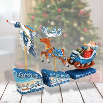 G. Debrekht Designocracy Santa On Sleigh Set Of 3, Christmas Handpainted  In Multi