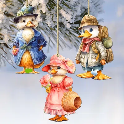 G. Debrekht Easter Ducks Decorative Wooden Christmas Ornaments Set Of 3 By  In Multi