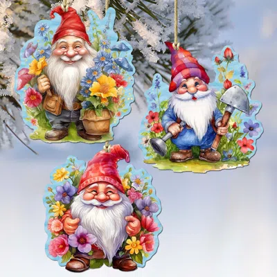 G. Debrekht Garden Gnomes Decorative Wooden Christmas Ornaments Set Of 3 By  In Multi