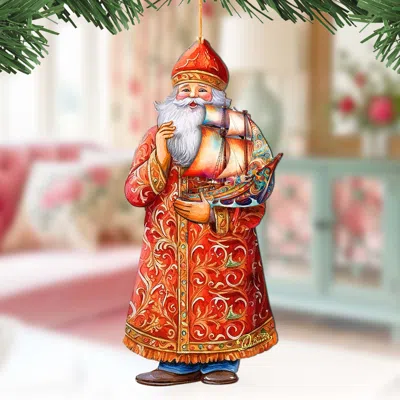 G. Debrekht Holiday Cruise With Santa Wooden Christmas Ornament By  In Red