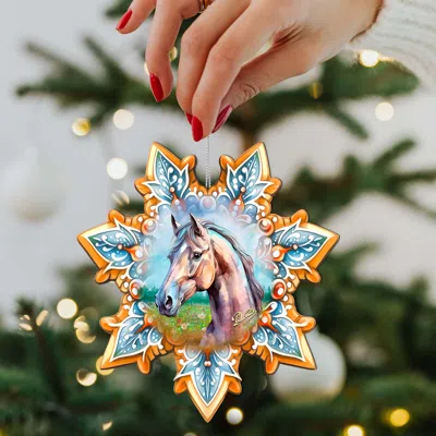 G. Debrekht Horse Snowflake Wooden Christmas Ornament By  In Blue