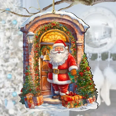 G. Debrekht Knocking The Door Santa Wooden Ornaments By  In Multi