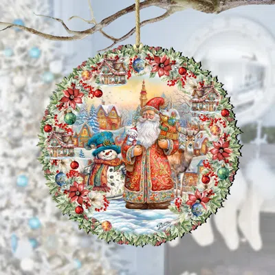G. Debrekht Merry Christmas Wreath Wooden Ornaments By  In Multi