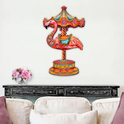 G. Debrekht Pink Flamingo Carousel Holiday Door Decor By  In Multi