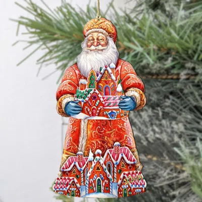 G. Debrekht Santa And The Gingerbread House Wooden Christmas Ornament By  In Red