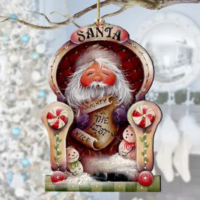 G. Debrekht Santa Checking His List Wooden Ornaments By J. Mills-price In Multi
