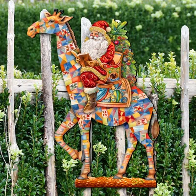 G. Debrekht Santa's Giraffe Adventure Holiday Door Decor By  In Multi